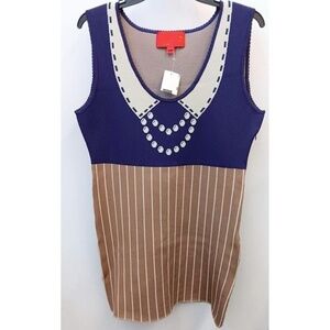 NWT Z Spoke Womens Dress Size XL Blue Tan Sleeveless Striped V Neck Summer Flowy